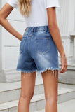 Distressed Raw Hem Asymmetric Waist Denim Shorts - felvior