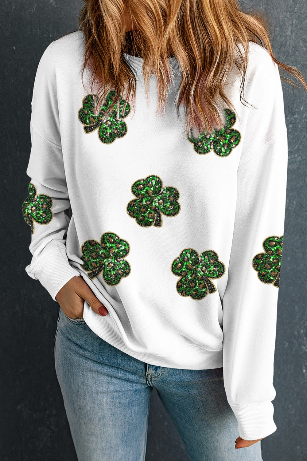 Sequin Lucky Clover Long Sleeve Sweatshirt Hauptbild