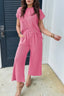 Corded Knit Short Sleeve T-Shirt and Wide Leg Pants Set