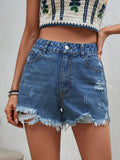 Distressed Raw Hem Denim Shorts - felvior