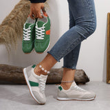 PU Leather Contrast Round Toe Flats Sneakers - felvior