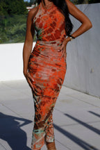 Backless Printed Halter Neck Dress