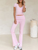 Devine V-Neck Top and Bootcut Leggings Set