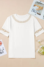 Lace Crochet Crew Neck Casual T Shirt