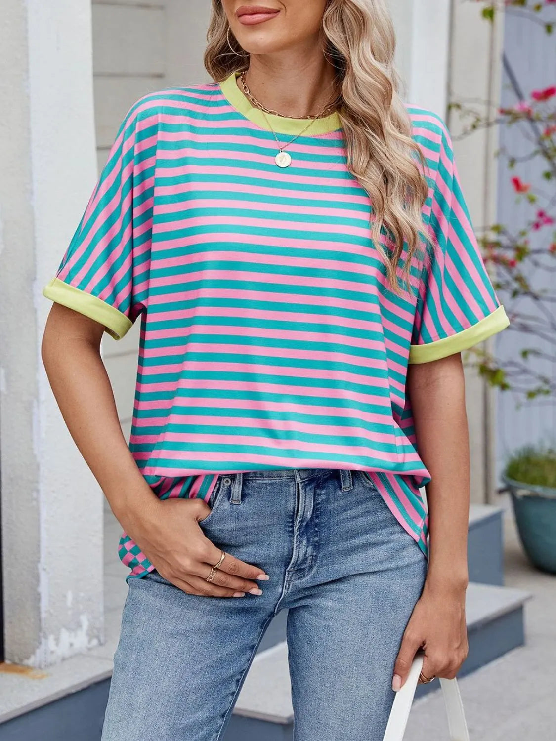 Striped Round Neck Half Sleeve T-Shirt