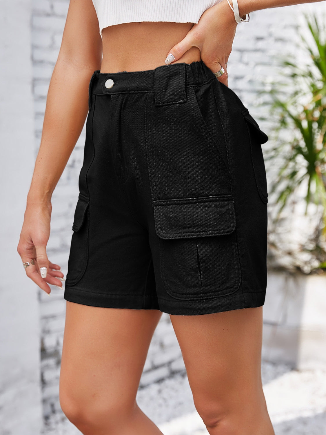 High Waist Washed Denim Shorts - felvior