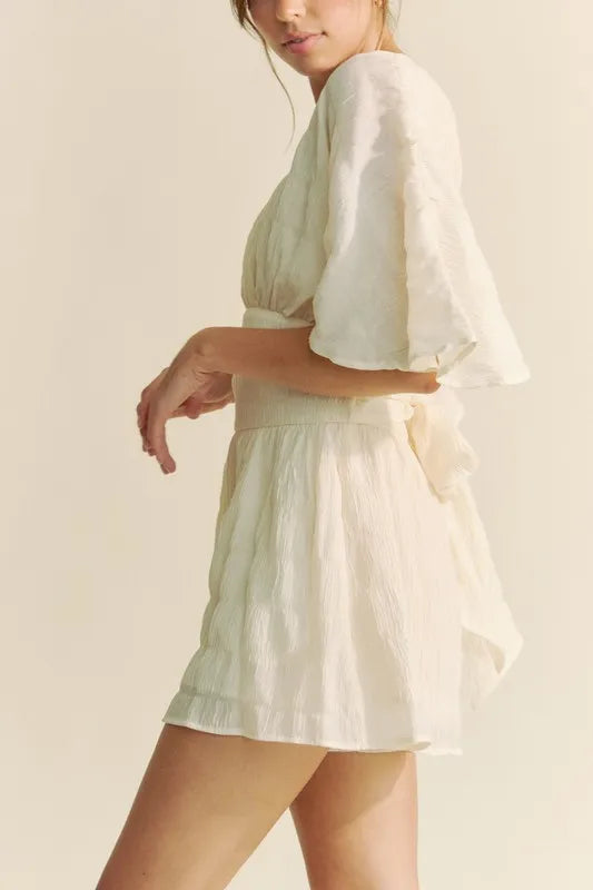 Davi & Dani Batwing Sleeve Waist Belt Romper Secondary image