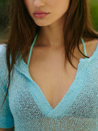 Notched Short Sleeve Knit Top