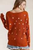 Umgee Full Size Star V-Neck Long Sleeve Sweater Plus Size