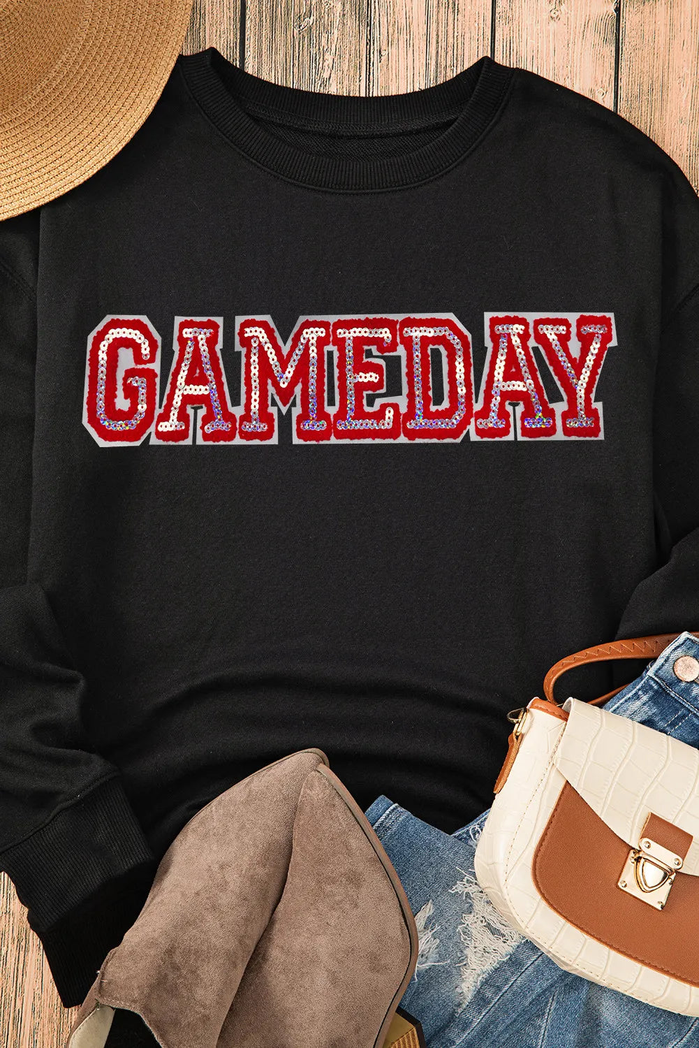 GAME DAY Round Neck Long Sleeve Sweatshirt - felvior