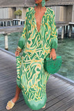 Abstract Print Buttoned Balloon Sleeve Dress - felvior