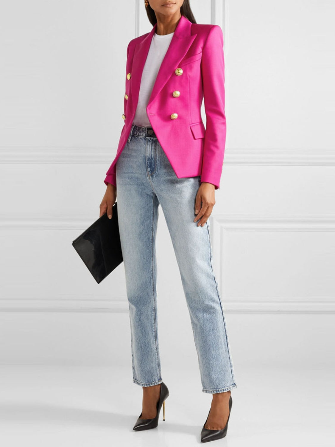 Lapel Collar Long Sleeve Blazer - felvior