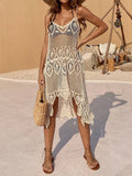 Openwork Scoop Neck Spaghetti Strap Cover-Up Dress - felvior