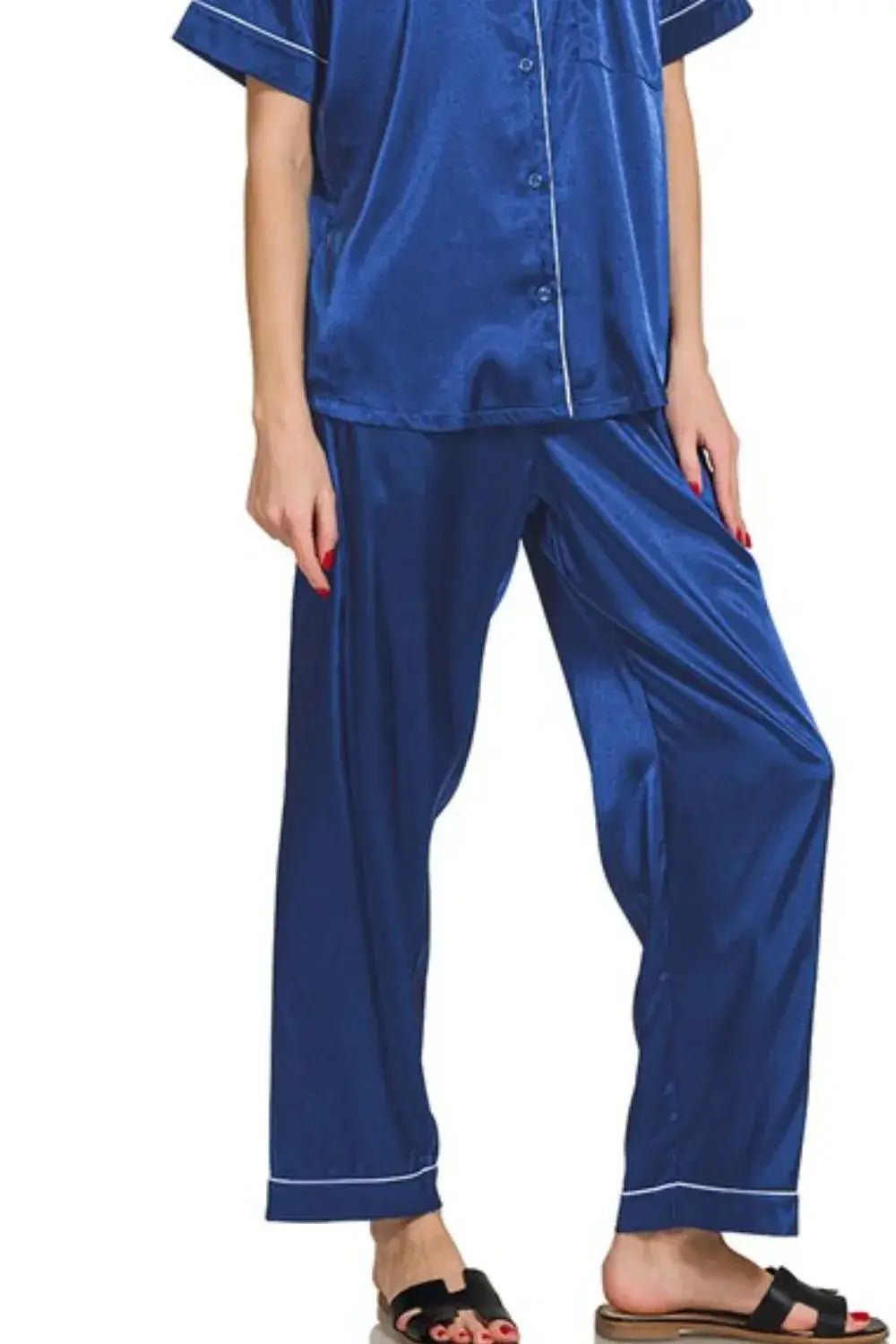 Zenana Satin Short Sleeve Top and Pants Pajama Set