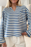 Stripe Chest Pocket Notched Top - felvior