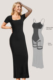 Basic Bae Built-In Shapewear Square Neck Short Sleeve Maxi Dress - felvior