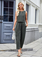 Plaid Sleeveless Top and Pants Set