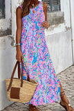 Slit Printed Wide Strap Midi Dress - felvior