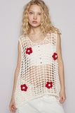 POL Flower Crochet Scoop Neck Sleeveless Knit Cover Up - felvior