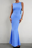 Devine Round Neck Sleeveless Maxi Fishtail Dress - felvior