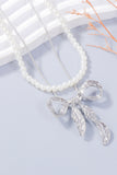 Synthetic Pearl Necklace, Bow Necklace and Bow Earrings Jewelry Set - felvior