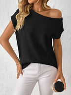 Mandy Boat Neck Short Sleeve Knit Top