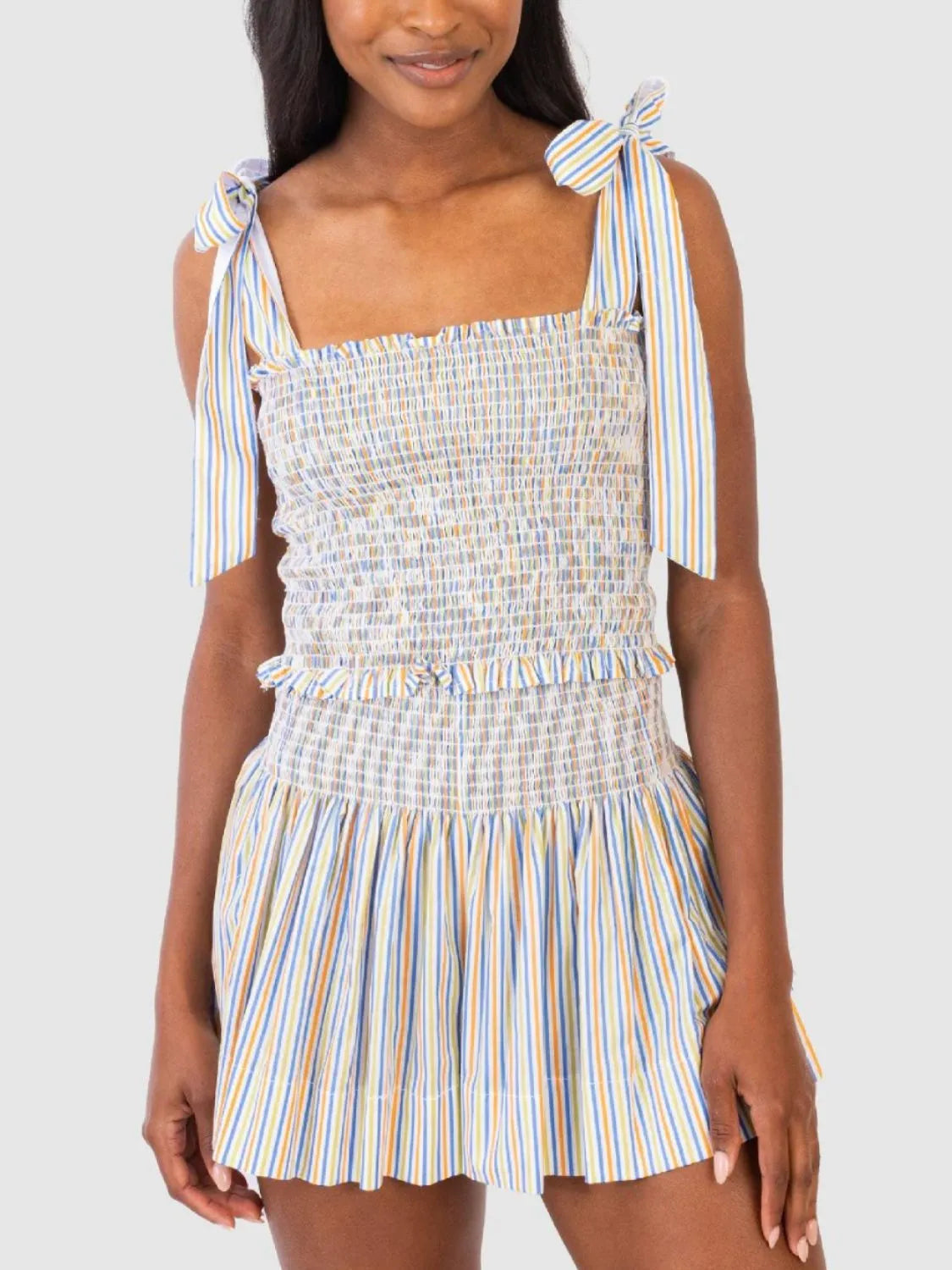 Smocked Tie Shoulder Cami and Shorts Set - felvior