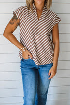 Striped V Neck Cap Sleeve Blouse