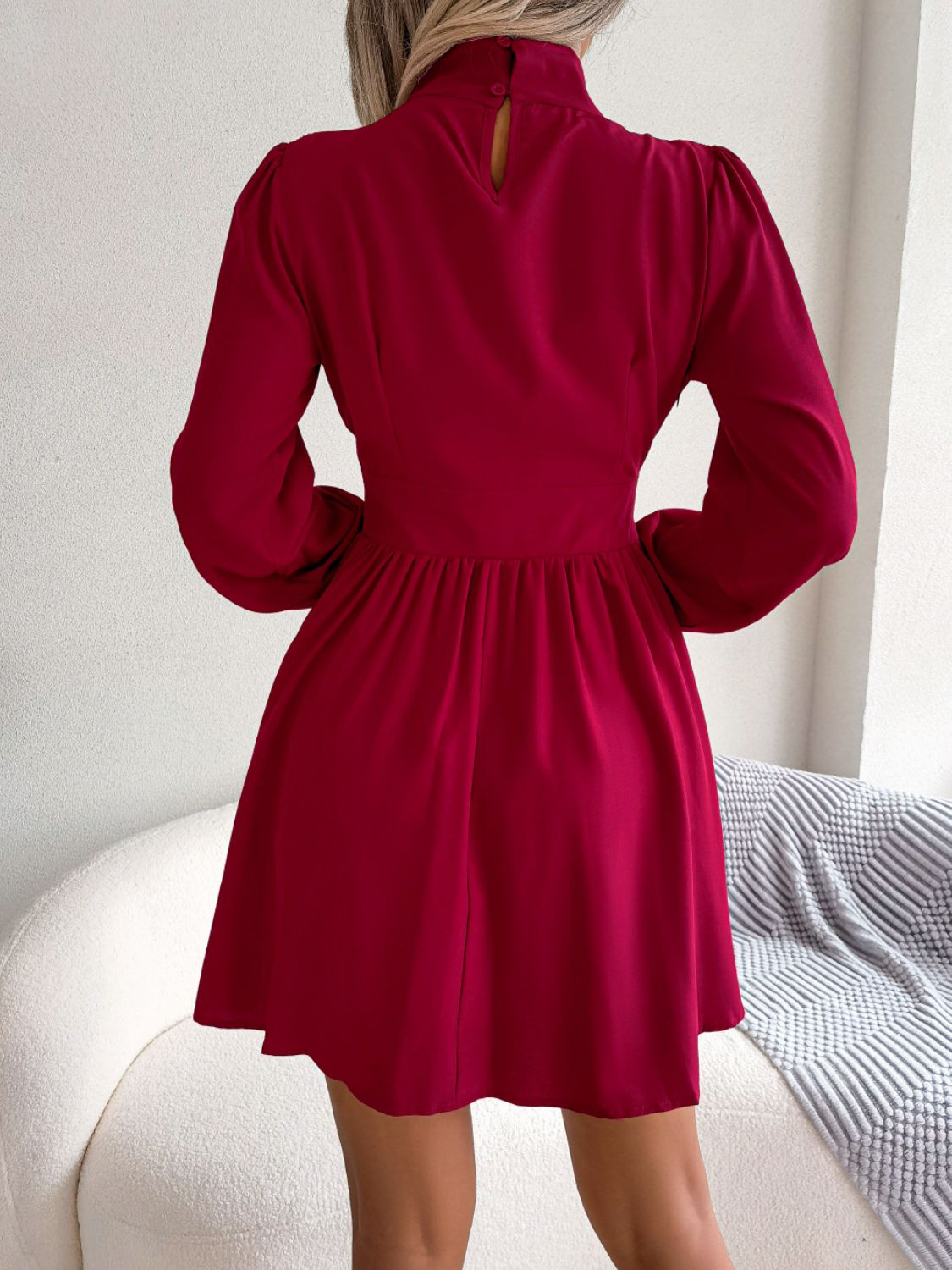 Cutout Turtleneck A-Line Mini Dress - felvior