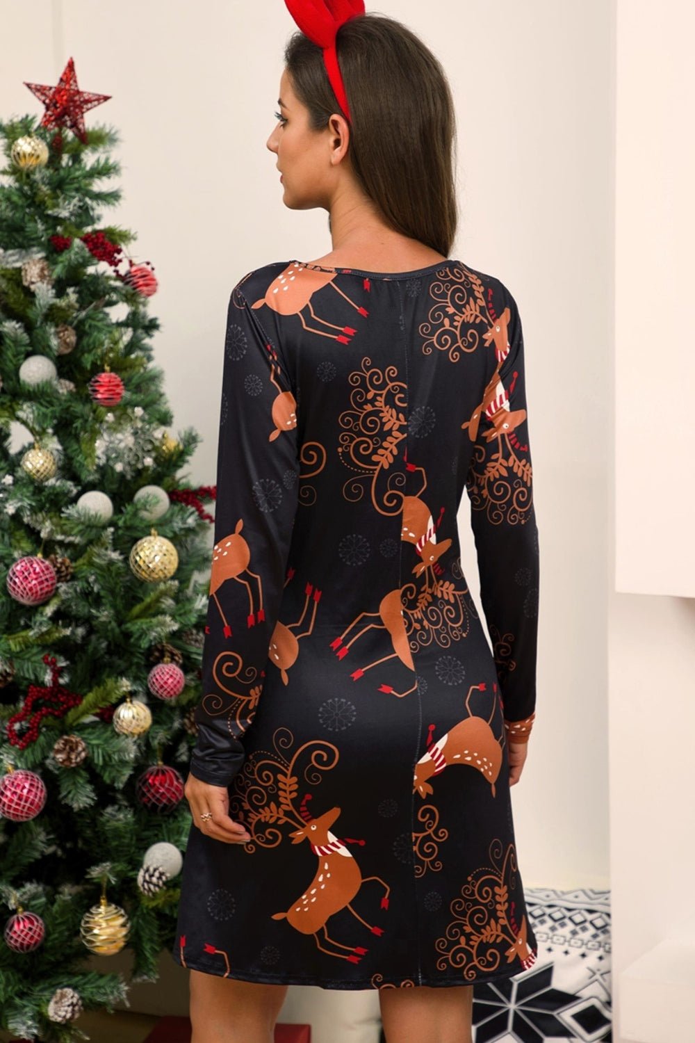 Full Size Christmas Long Sleeve Dress - felvior