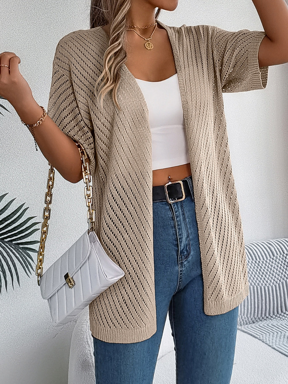 Openwork Open Front Half Sleeve Cardigan - felvior