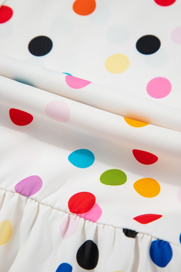 Polka Dot Short Sleeve Tiered Ruffled Babydoll Blouse