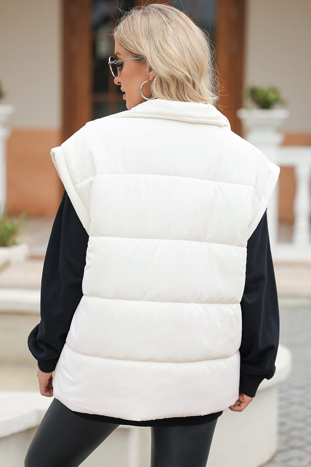 Zip Up Puffer Vest Coat with Pockets - felvior