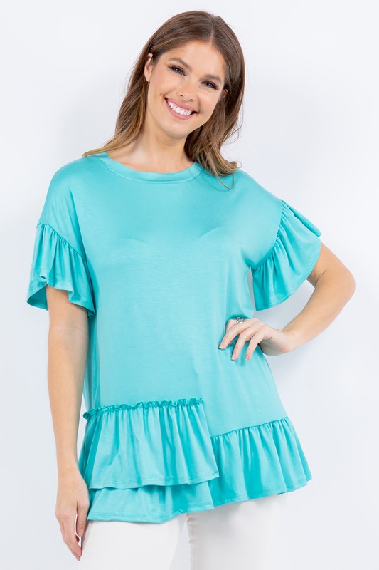 Celeste Full Size Ruffle Detail Asymmetrical Top Plus Size - felvior