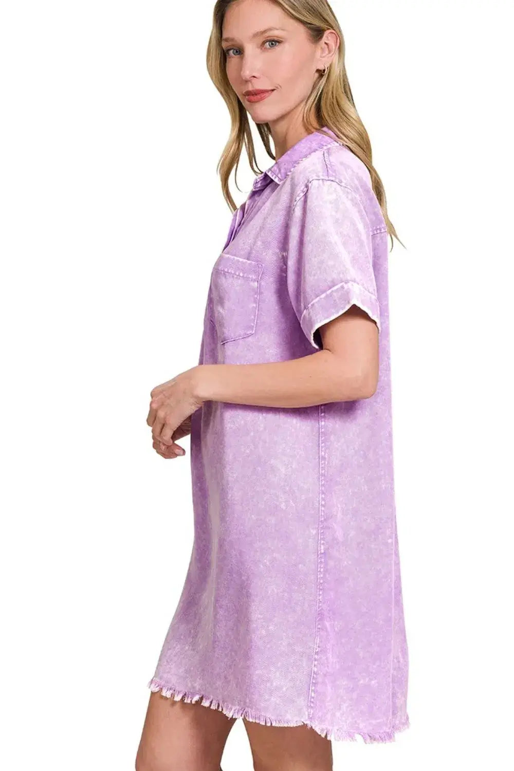 Zenana Tencel Mineral Washed Collared Shirts Dress