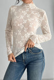 Bow Print Mock Neck Long Sleeve T-Shirt