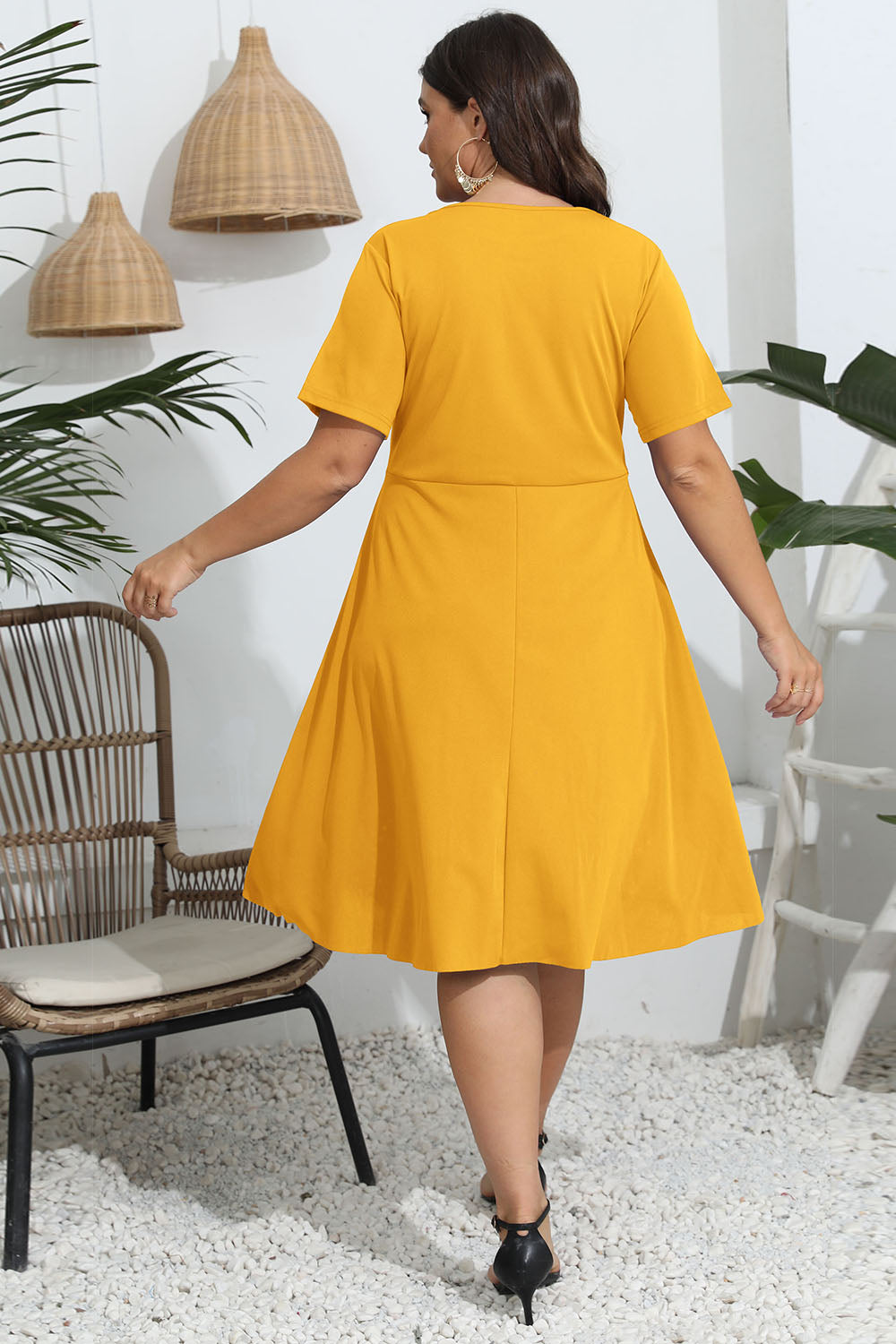 Plus Size Round Neck Openwork Dress - felvior