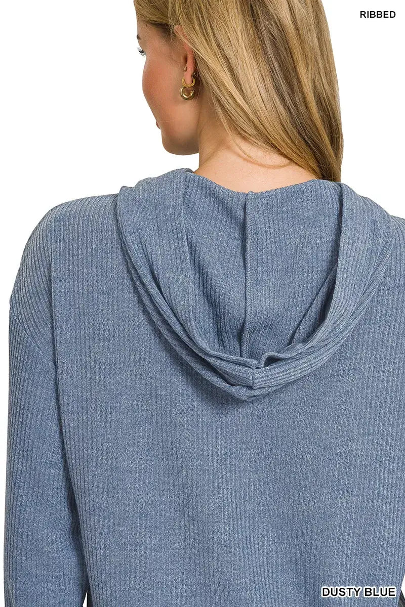 Zenana Drop Shoulder Ribbed Crop Hoodie