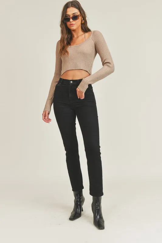 MABLE Long Sleeve Crop Sweater Top and Inner Bra Set - felvior