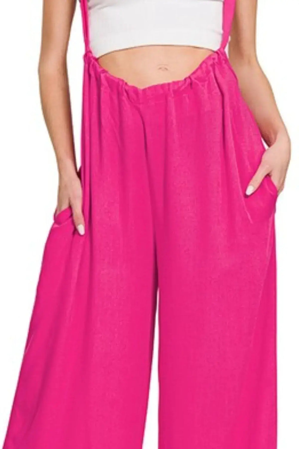 Zenana Woven Tie Back Suspender Jumpsuit