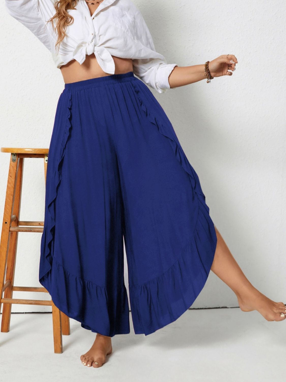 Plus Size Ruffled Wide Leg Pants - felvior
