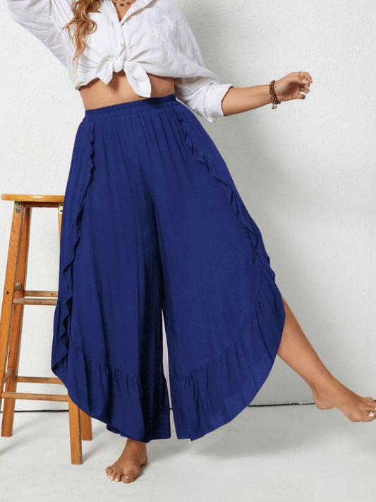 Plus Size Ruffled Wide Leg Pants - felvior