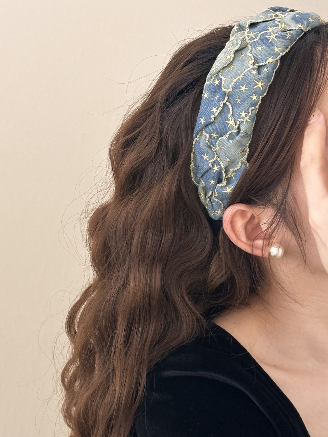 Star Braided Wide Denim Headband - felvior