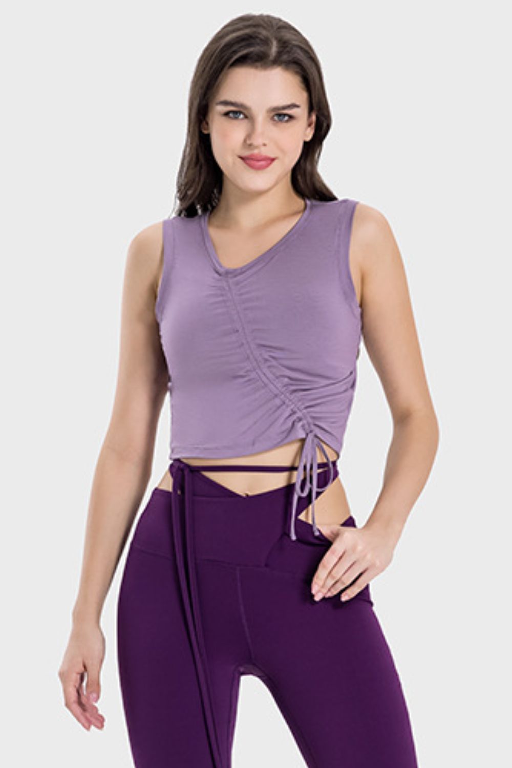 Millennia Drawstring Ruched Wide Strap Active Tank - felvior