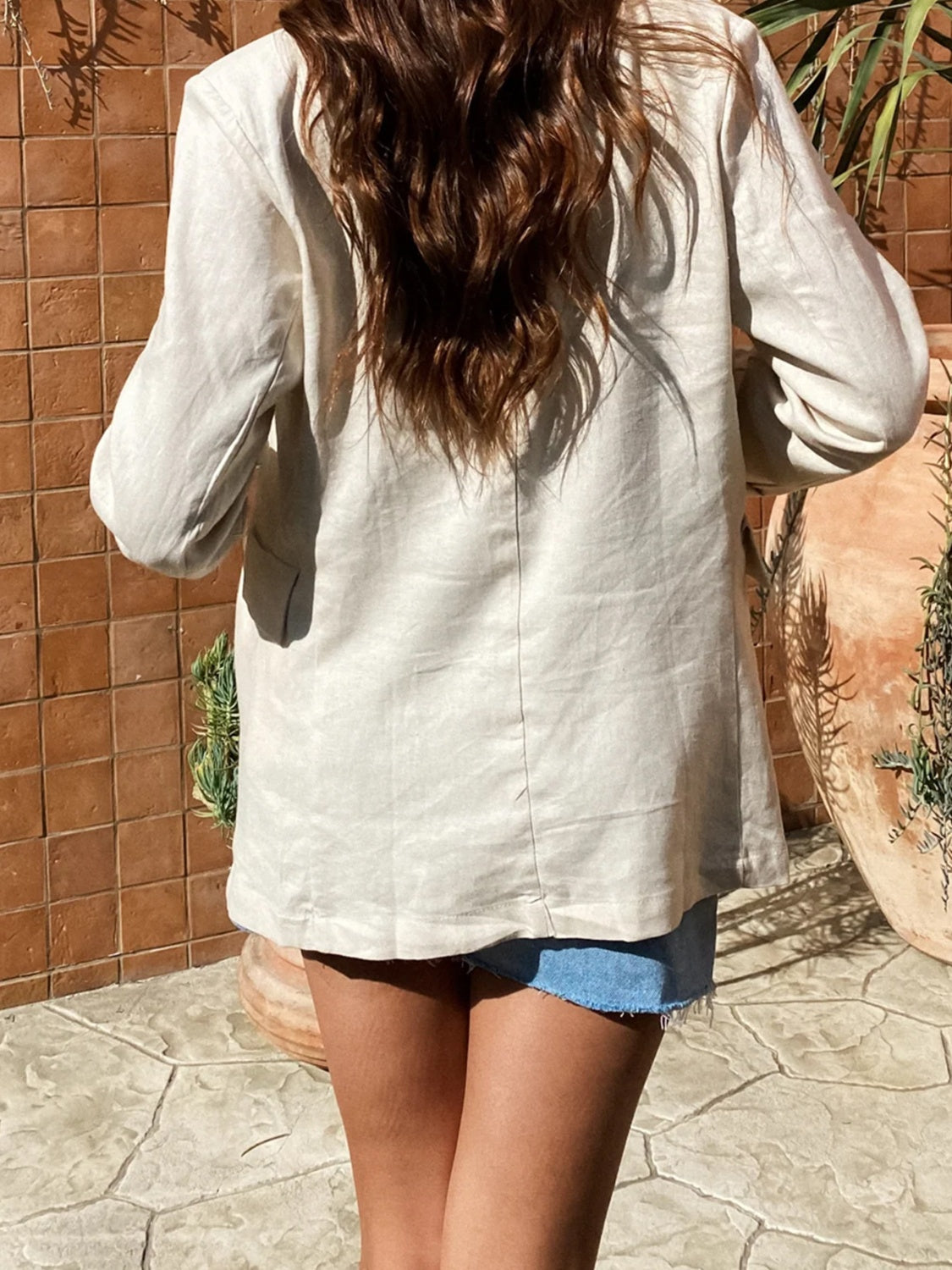 Lapel Collar Long Sleeve Blazer - felvior