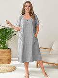 Plus Size Round Neck Short Sleeve Lounge Dress - felvior