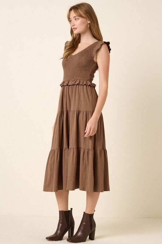 Mittoshop Smocked Ruffled Tiered Midi Dress - felvior