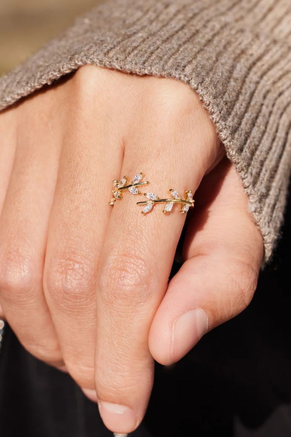 925 Sterling Silver Leaf Open Ring - felvior