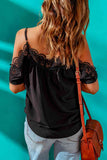 Spaghetti Strap Cold-Shoulder Lace Trim Blouse - felvior