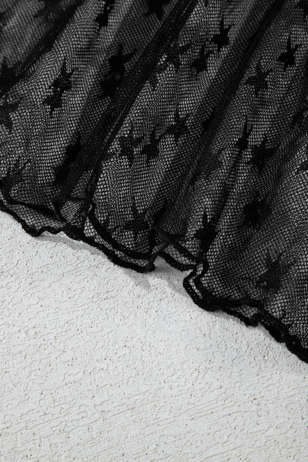 Star Round Neck Long Sleeve Sheer Blouse